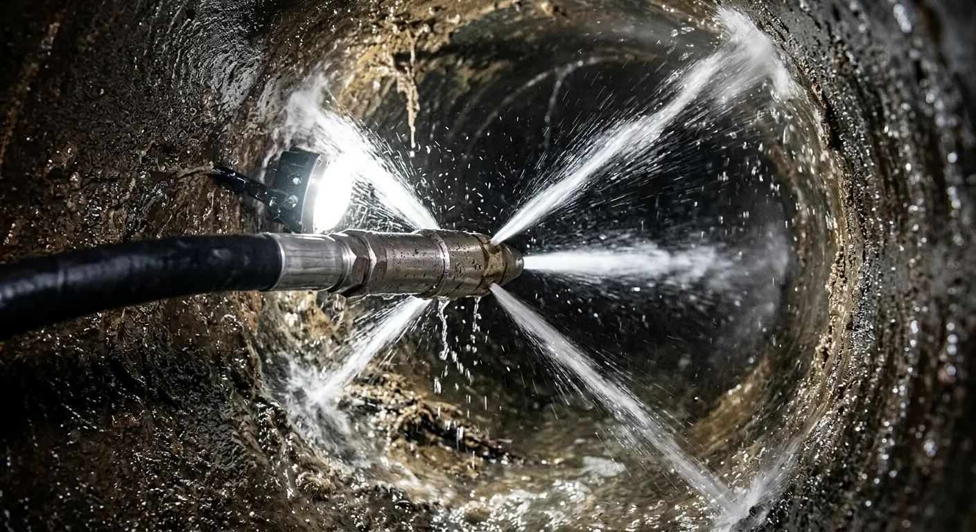 High-pressure hydro jetting nozzle cleaning sewer pipe for Sewer Cleanout in Steger